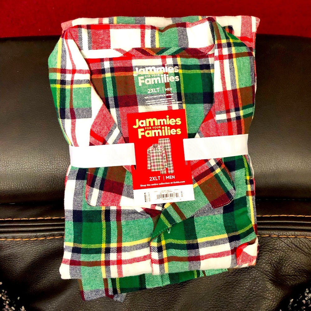 Two Piece Christmas PJ Set for Men. Red, white & green plaid. NWT. Size 2XLT.